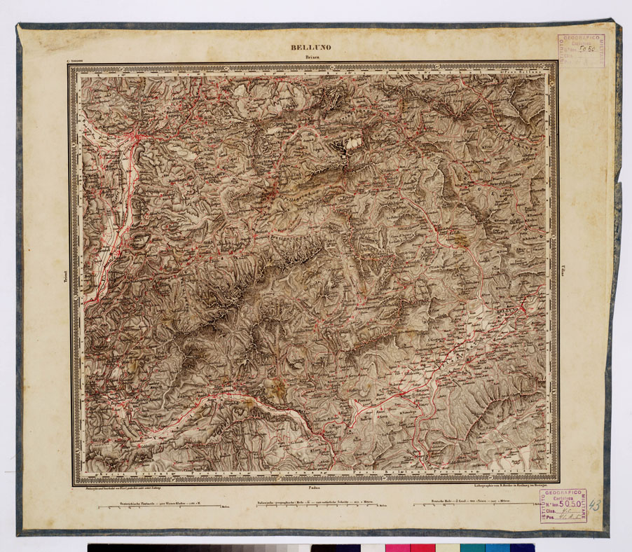 (N:331) ATLAS VON SUDWEST DEUTSCHLAND UND DEN ALPENLAND - BELLUNO BRIXEN 43 (B0012534) Carte e stampe antiche: riproduzione a colori su carta (formato A1)