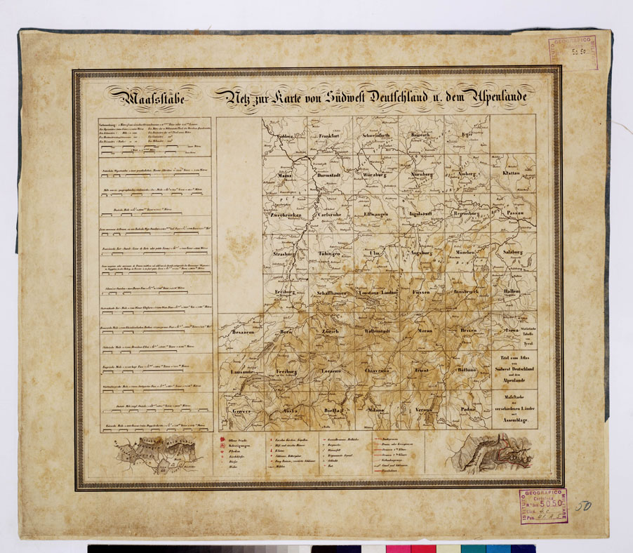 (N:362) ATLAS VON SUDWEST DEUTSCHLAND UND DEN ALPENLAND - QUADRO D'UNIONE 50 (B0012541) Carte e stampe antiche: riproduzione a colori su carta (formato A1)