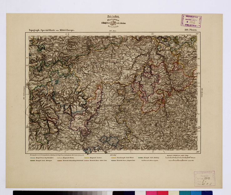 (N:16290) SPECIAL KARTE VON MITTEL EUROPA - PLAUEN F 392 (B0012597) Carte e stampe antiche: riproduzione a colori su carta (formato A1)