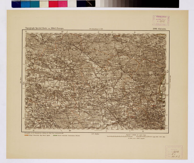 (N:16193) SPECIAL KARTE VON MITTEL EUROPA - GLEIWITZ F 399 (B0012604) Carte e stampe antiche: riproduzione a colori su carta (formato A1)