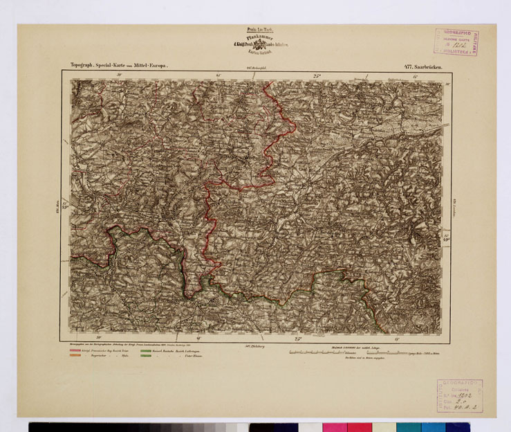 (N:16304) SPECIAL KARTE VON MITTEL EUROPA - SAARBRUCKEN F 477 (B0012669) Carte e stampe antiche: riproduzione a colori su carta (formato A1)