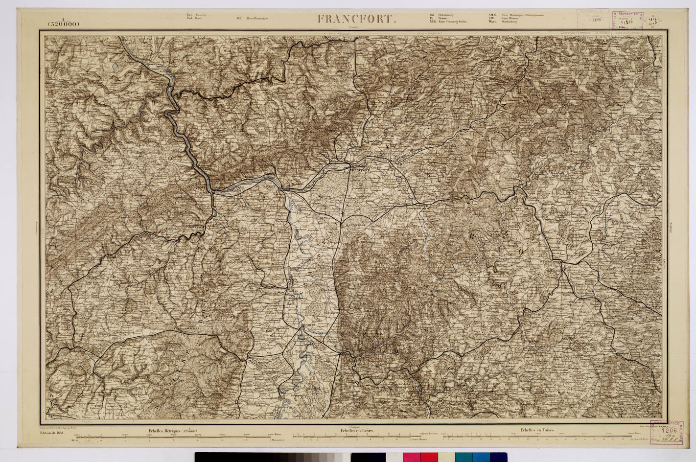 (N:8333) CARTE DE L'EUROPE CENTRALE - F 23 FRANCFORT (B0012808) Carte e stampe antiche: riproduzione a colori su carta (formato A1)