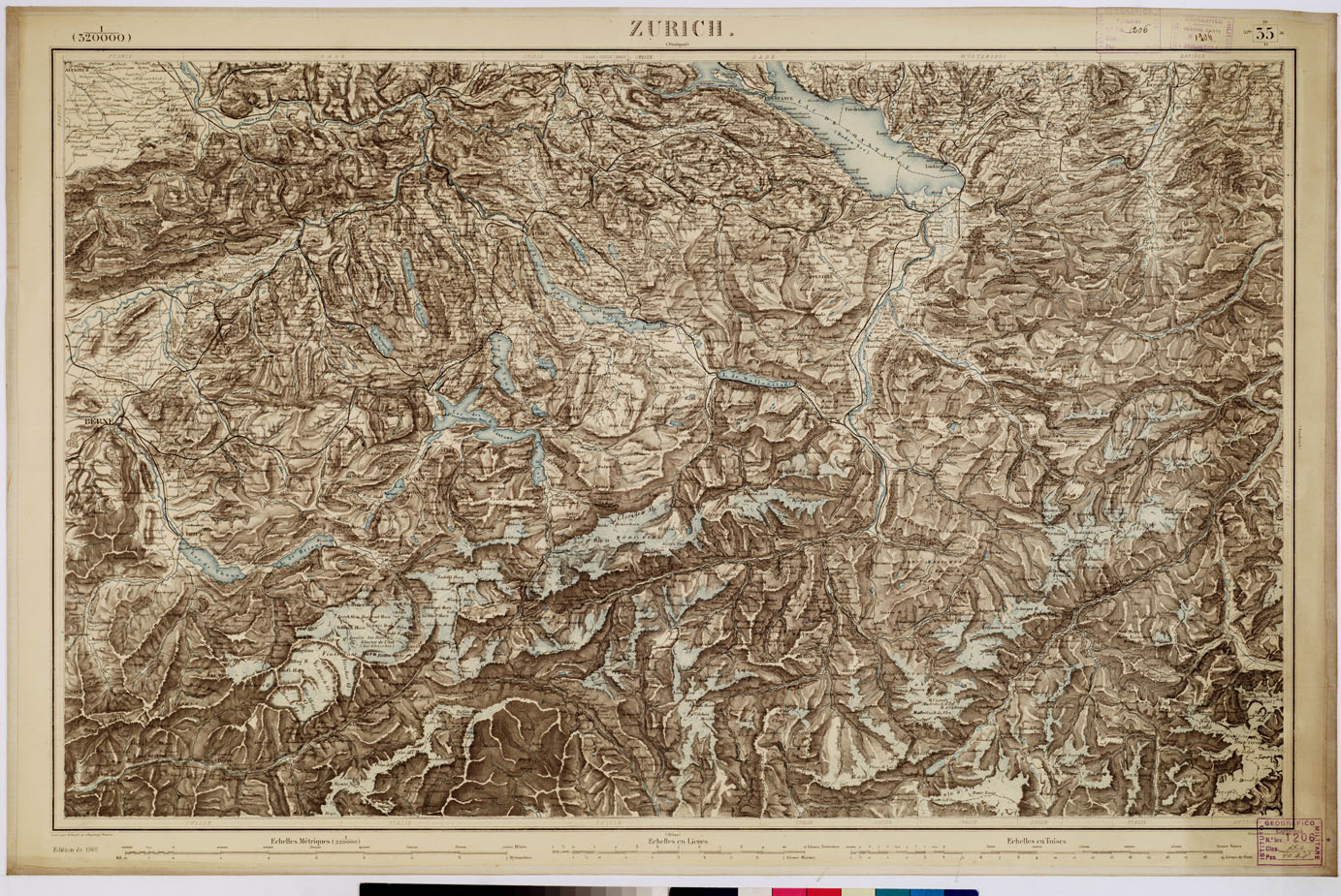 (N:8353) CARTE DE L'EUROPE CENTRALE - F 35 ZURICH (B0012816) Carte e stampe antiche: riproduzione a colori su carta (formato A1)