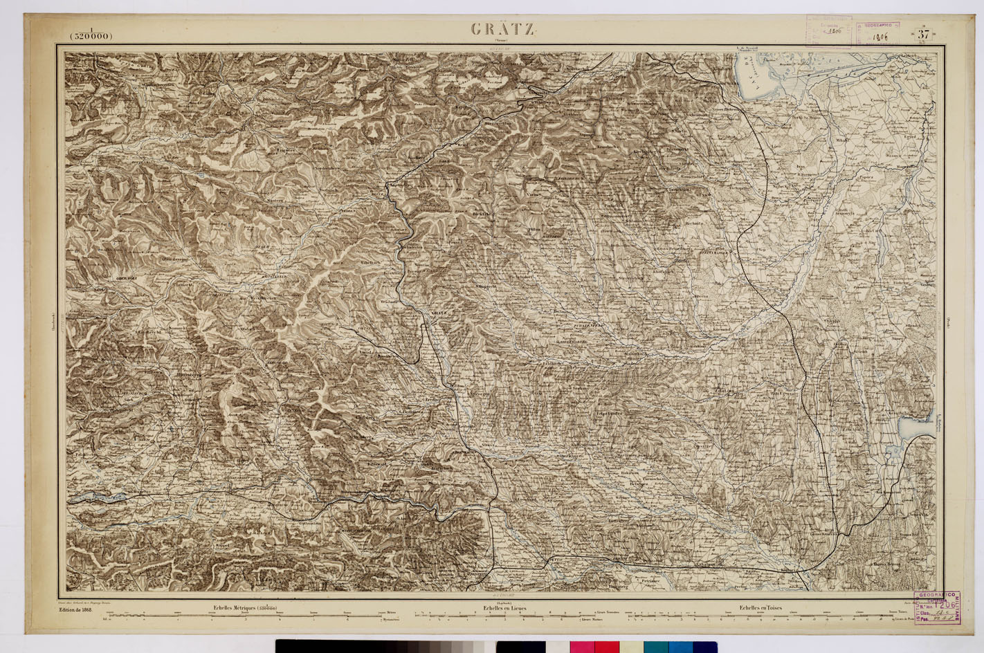 (N:8335) CARTE DE L'EUROPE CENTRALE - F 37 GRATZ (B0012819) Carte e stampe antiche: riproduzione a colori su carta (formato A1)