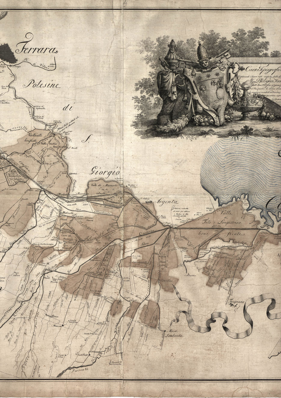(N:8685) CARTA TOPOGRAFICA IN CUI SI VEGGONO DELINEATI I LAVORI TUTTI ESEGUITI DALLA COMMISSIONE DELLE ACQUE DELLE TRE PROVINCIE BOLOGNA, FERRARA E ROMAGNA DALL'ANNO 1767 FINO AL GIORNO PRESENTE. LE DIVERSE DIREZIONI DATI AGLI INFLUENTI, AGLI ASCOLI... (B0012860, B0012861, B0012862, B12860-2) Carte e stampe antiche: riproduzione a colori su carta (formato A1)