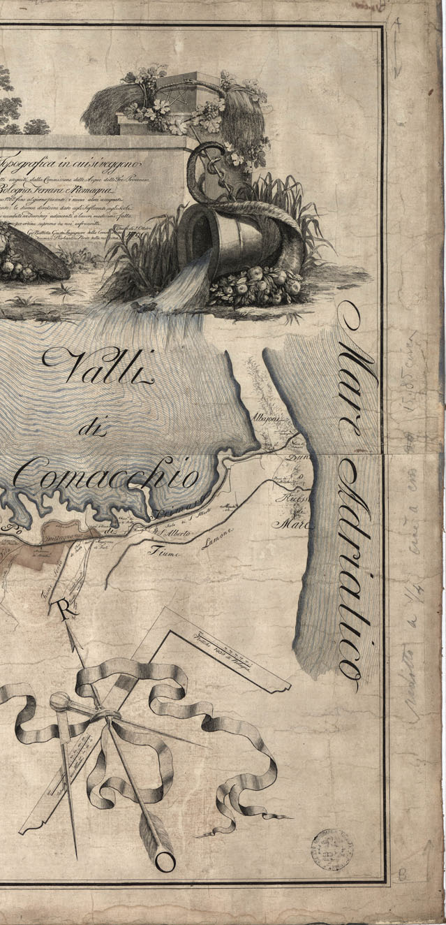 (N:8685) CARTA TOPOGRAFICA IN CUI SI VEGGONO DELINEATI I LAVORI TUTTI ESEGUITI DALLA COMMISSIONE DELLE ACQUE DELLE TRE PROVINCIE BOLOGNA, FERRARA E ROMAGNA DALL'ANNO 1767 FINO AL GIORNO PRESENTE. LE DIVERSE DIREZIONI DATI AGLI INFLUENTI, AGLI ASCOLI... (B0012860, B0012861, B0012862, B12860-2) Carte e stampe antiche: riproduzione a colori su carta (formato A1)