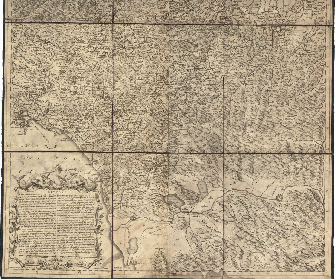 (N:8895) STATI DEL SERENISSIMO SIGNOR DUCA DI MODENA IN ITALIA DELINEATI COLLE STRADE PRINCIPALI, E PARTI DE' DOMINI CIRCONVICINI. (B0012865, B0012866, B12865-6) Carte e stampe antiche: riproduzione a colori su carta (formato A1)