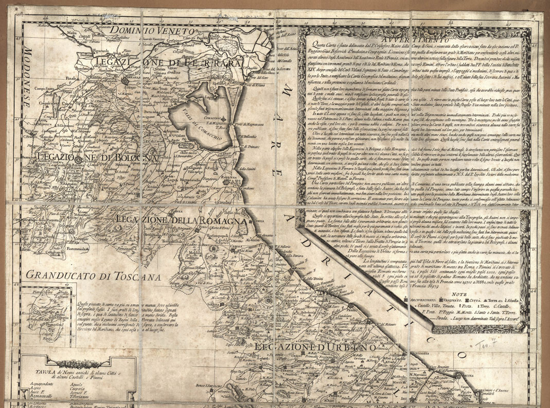 (N:9941) NUOVA CARTA GEOGRAFICA DELLO STATO ECCLESIASTICO DELINEATA DAL P. CRISTOFORO MAIRE D.A C.A DI GESU' SULLE COMUNI OSSERVAZIONI SUE E DEL P. RUGGIERO GIUS.E BOSCOVICH. D.A MED.A C.A. (B0012901, B0012902, B0012903, B12901-3) Carte e stampe antiche: riproduzione a colori su carta (formato A1)