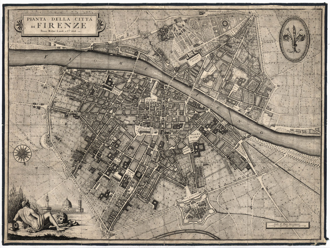 (N:13978) PIANTA DELLA CITTA' DI FIRENZE PRESSO MOLINI LANDI E CO. (B0012912) Carte e stampe antiche: riproduzione a colori su carta (formato A1)