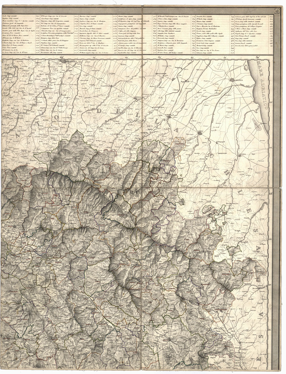 (N:15671) CARTA GEOMETRICA DELLA TOSCANA RICAVATA DAL VERO NELLA PROPORZIONE DI 1:200.000 E DEDICATA A S. A. I. E R. LEOPOLDO II, ECC., DA ECC., GIOVANNI INGHIRAMI. FIRENZE  - Foglio 2 (B0012919) Carte e stampe antiche: riproduzione a colori su carta (formato A1)