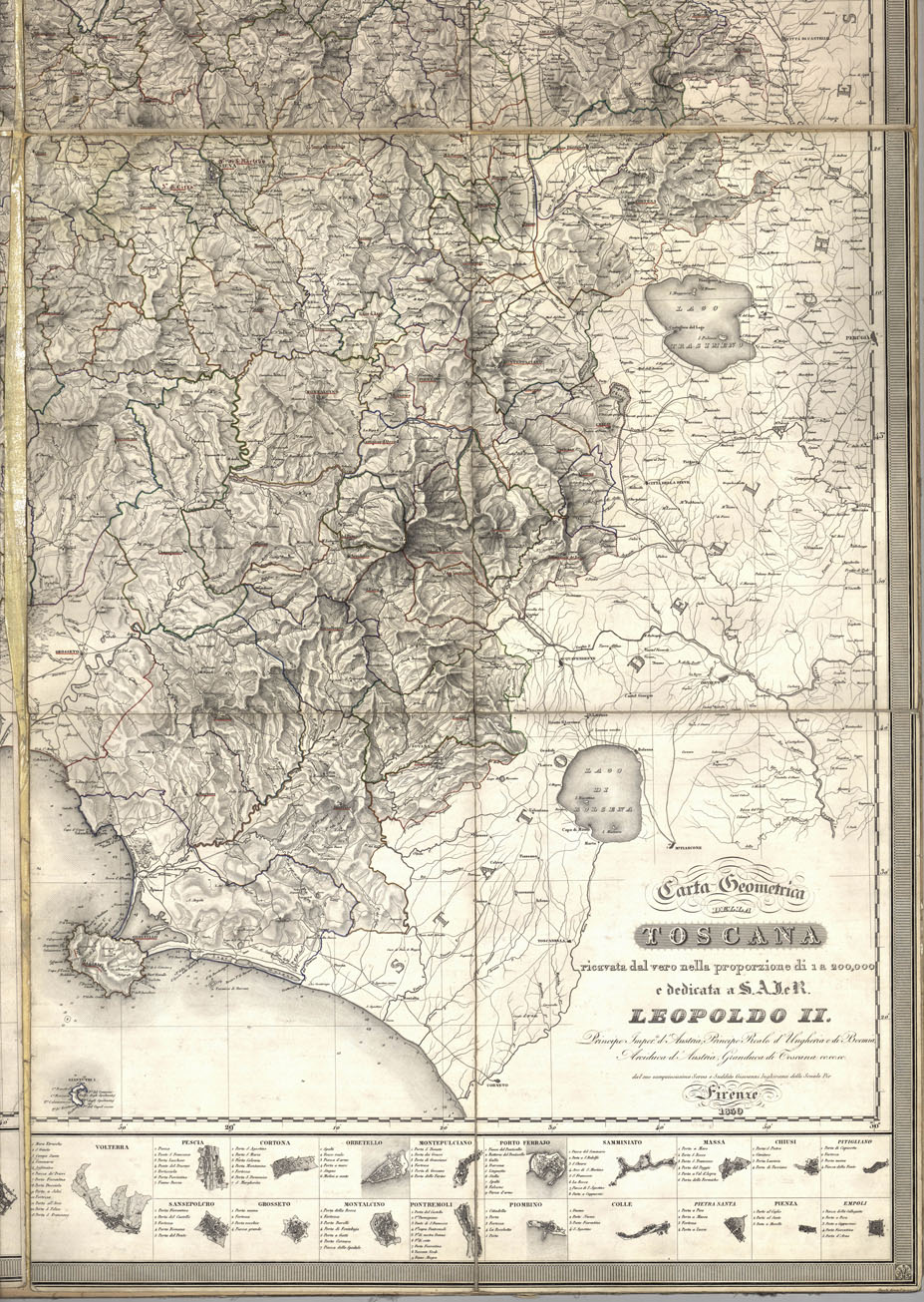 (N:15669) CARTA GEOMETRICA DELLA TOSCANA RICAVATA DAL VERO NELLA PROPORZIONE DI 1:200.000 E DEDICATA A S. A. I. E R. LEOPOLDO II, ECC., DA ECC., GIOVANNI INGHIRAMI. FIRENZE  - Foglio 4 (B0012922) Carte e stampe antiche: riproduzione a colori su carta (formato A1)
