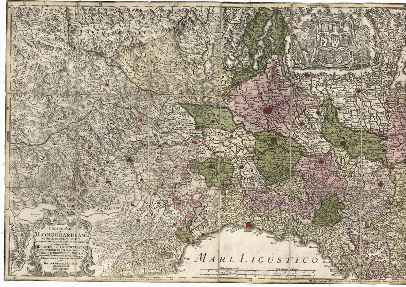 (N:9470) CURSUS PADI PER LONGOBARDIAM... (B0012946, B0012947, B12946-7) Carte e stampe antiche: riproduzione a colori su carta (formato A1)