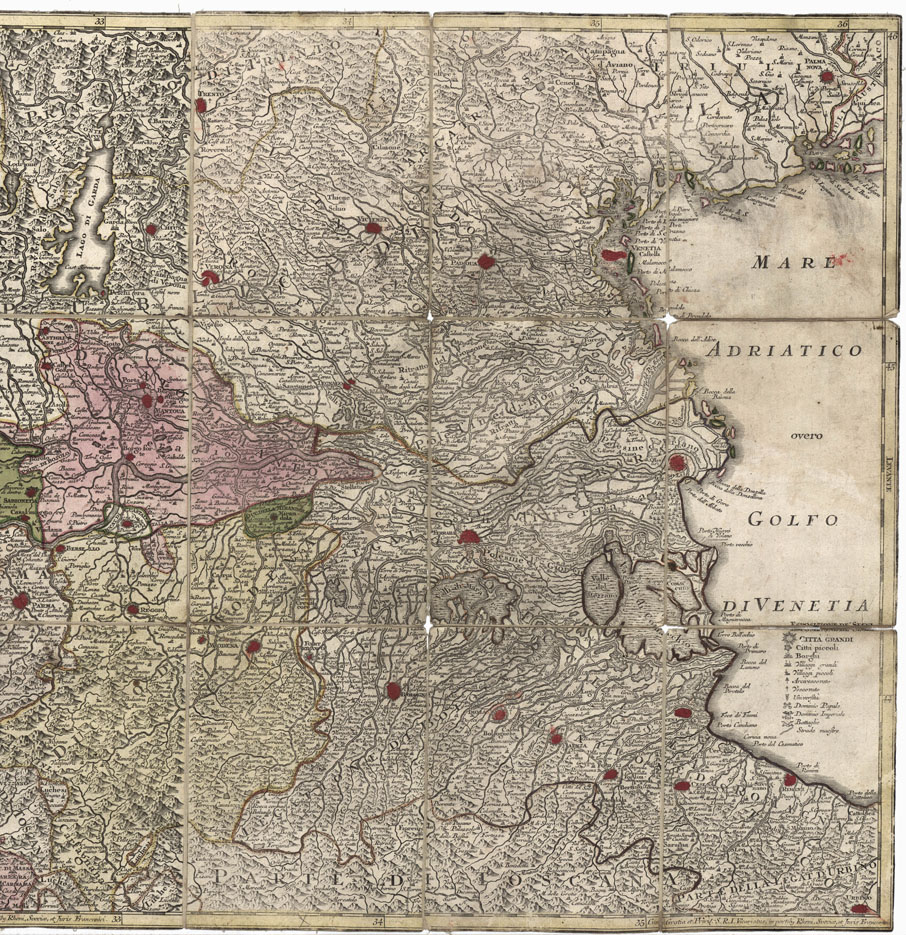 (N:9470) CURSUS PADI PER LONGOBARDIAM... (B0012946, B0012947, B12946-7) Carte e stampe antiche: riproduzione a colori su carta (formato A1)