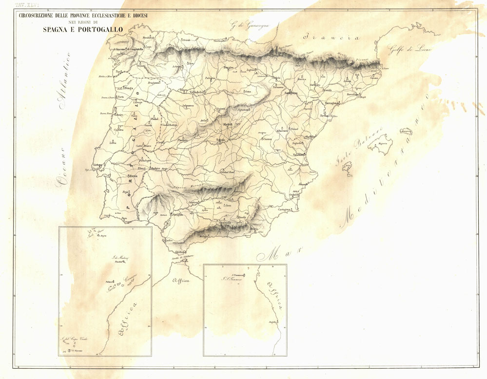 (N:6818) L'Atlante del Petri - Parte II Tavole XLVI - XLVII - XLVIII - XLIX - L - CIRCOSCRIZIONE DELLE PROVINCE ECCLESIASTICHE E DIOCESI NEI REGNI DI SPAGNA E PORTOGALLO. (B0013166, B0013167, B0013168, B0013170, B0013174, B0013175, B0013176) Carte e stampe antiche: riproduzione a colori su carta (formato A1)