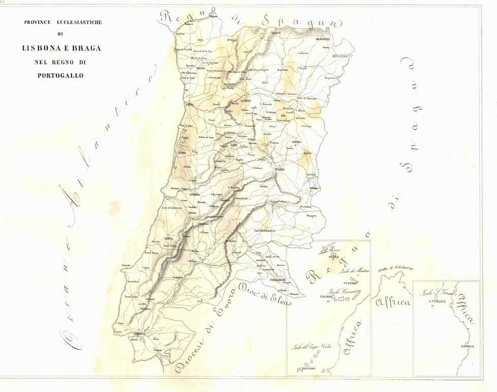 (N:6804) L'Atlante del Petri. - Parte II Tavola LI- PROVINCE ECCLESIASTICHE DI LISBONA E BRAGA NEL REGNO DI PORTOGALLO. (B0013172, B0013177) Carte e stampe antiche: riproduzione a colori su carta (formato A1)