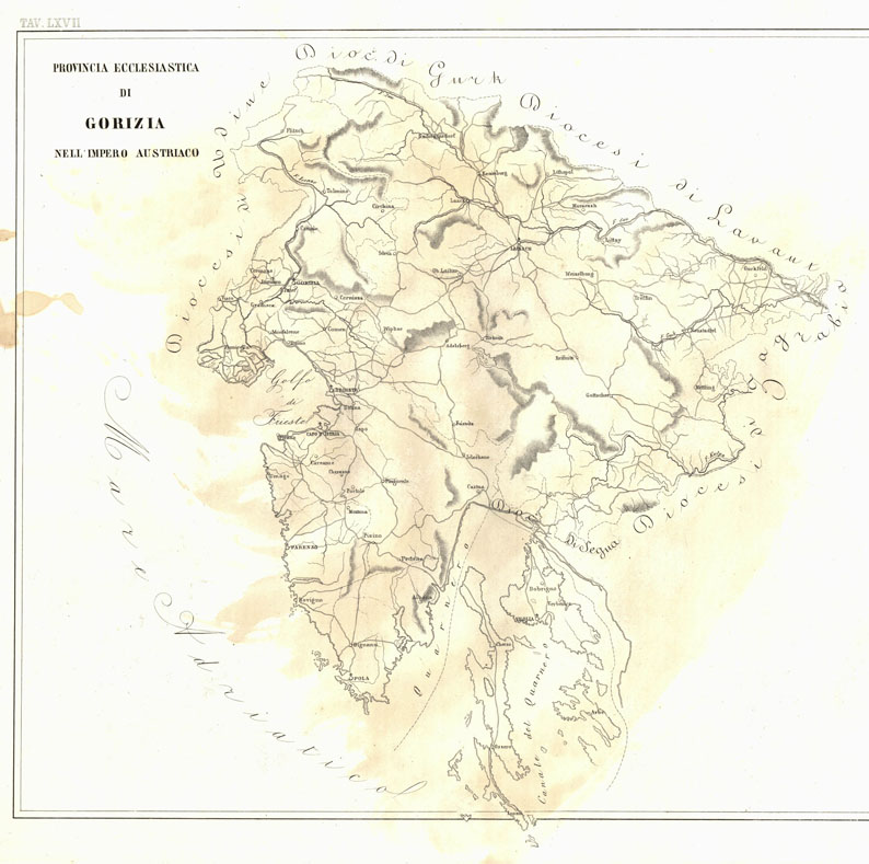 (N:6753) L'Atlante del Petri - Parte II Tavole LXVII - PROVINCIA ECCLESIASTICA DI GORIZIA NELL'IMPERO AUSTRIACO. (B0013203, B0013206) Carte e stampe antiche: riproduzione a colori su carta (formato A1)