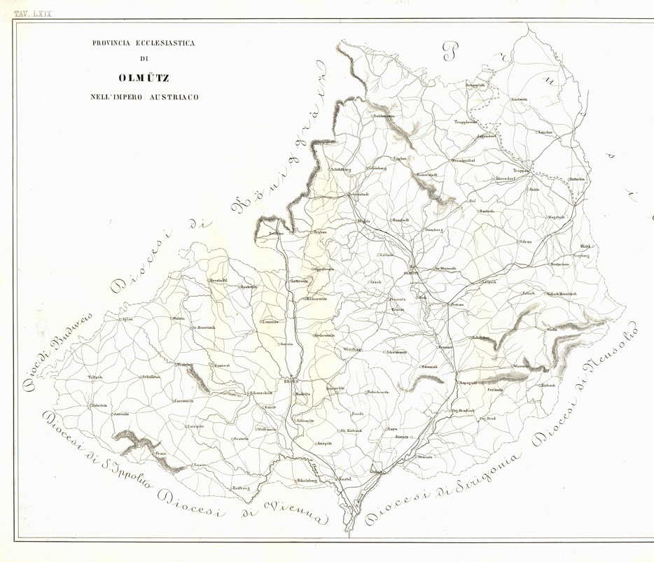 (N:6749) L'Atlante del Petri - Parte II Tavole LXIX - PROVINCIA ECCLESIASTICA DI OLMUTZ NELL'IMPERO AUSTRIACO. (B0013209, B0013213) Carte e stampe antiche: riproduzione a colori su carta (formato A1)