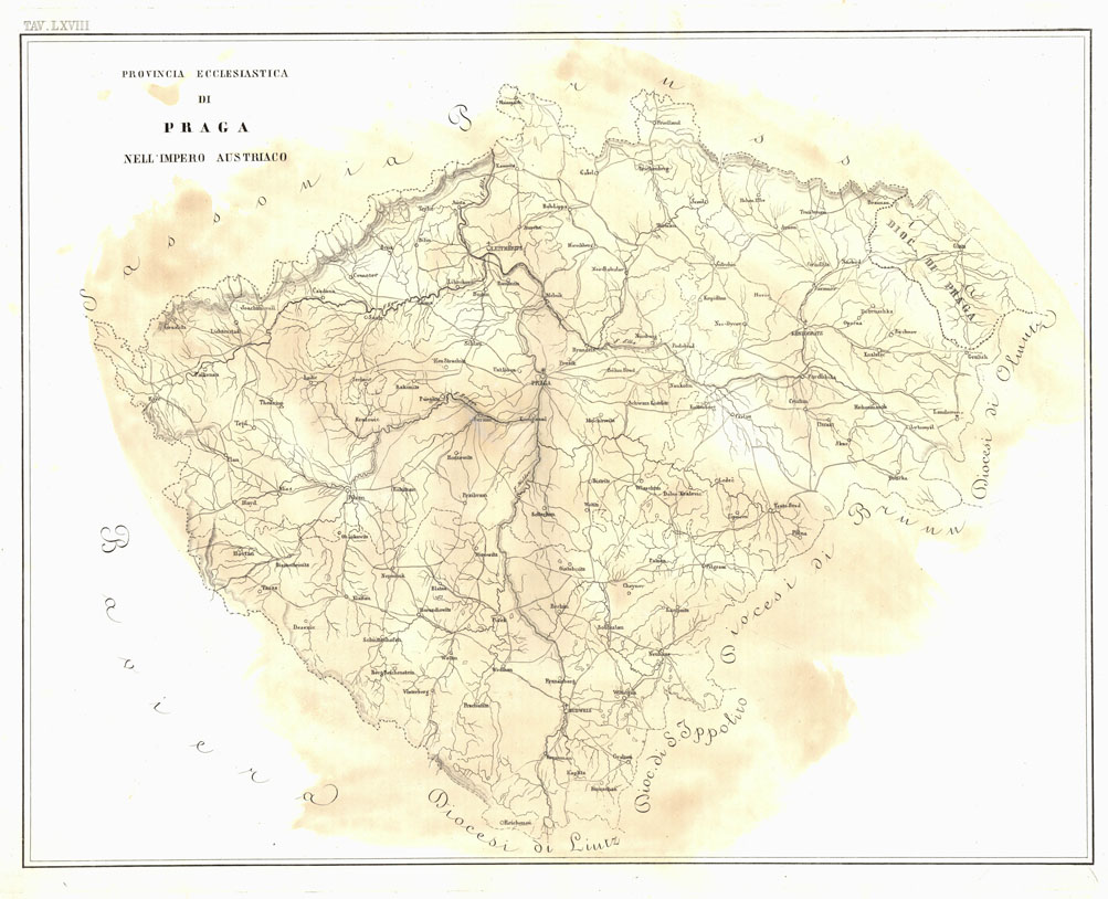 (N:6747) L'Atlante del Petri - Parte II Tavola LXVIII -PROVINCIA ECCLESIASTICA DI PRAGA NELL'IMPERO AUSTRIACO. (B0013210, B0013214) Carte e stampe antiche: riproduzione a colori su carta (formato A1)