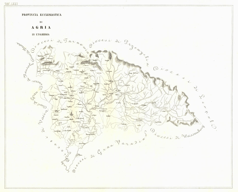 (N:6745) L'Atlante del Petri - Parte II Tavole LXXI - PROVINCIA ECCLESIASTICA DI AGRIA IN UNGHERIA. (B0013211, B0013215) Carte e stampe antiche: riproduzione a colori su carta (formato A1)
