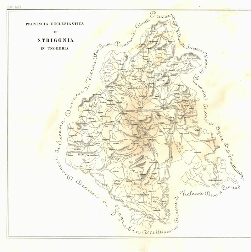 (N:6743) L'Atlante del Petri - Parte II Tavole LXX -PROVINCIA ECCLESIASTICA DI STRIGONIA IN UNGHERIA. (B0013212, B0013216) Carte e stampe antiche: riproduzione a colori su carta (formato A1)