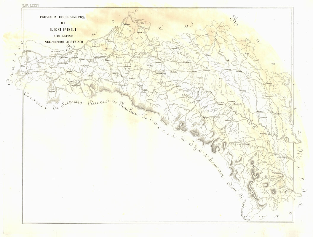 (N:6737) L'Atlante del Petri - Parte II Tavole LXXIV -PROVINCIA ECCLESIASTICA DI LEOPOLI RITO LATINO NELL'IMPERO AUSTRIACO. (B0013219, B0013224) Carte e stampe antiche: riproduzione a colori su carta (formato A1)