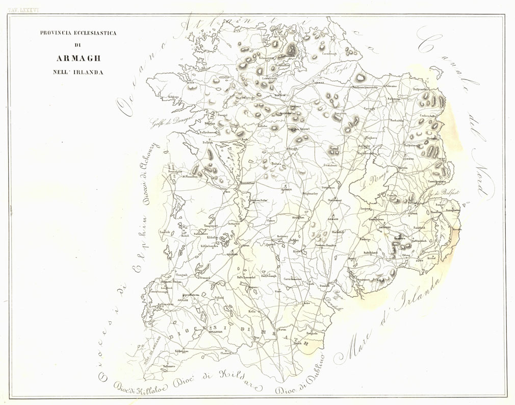 (N:6685) L'Atlante del Petri - Parte II Tavole LXXXVI - PROVINCIA ECCLESIASTICA DI ARMAGH NELL'IRLANDA (B0013243, B0013249) Carte e stampe antiche: riproduzione a colori su carta (formato A1)