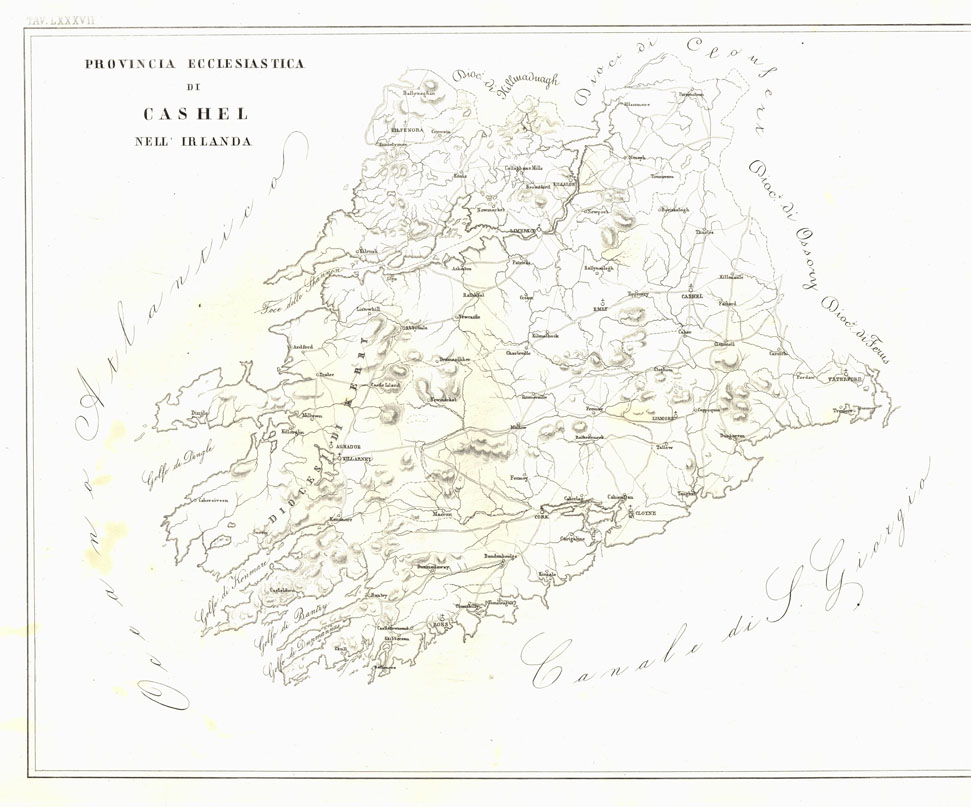 (N:6665) L'Atlante del Petri - Parte II Tavole LXXXVII - PROVINCIA ECCLESIASTICA DI CASHEL NELL'IRLANDA. (B0013248, B0013250) Carte e stampe antiche: riproduzione a colori su carta (formato A1)