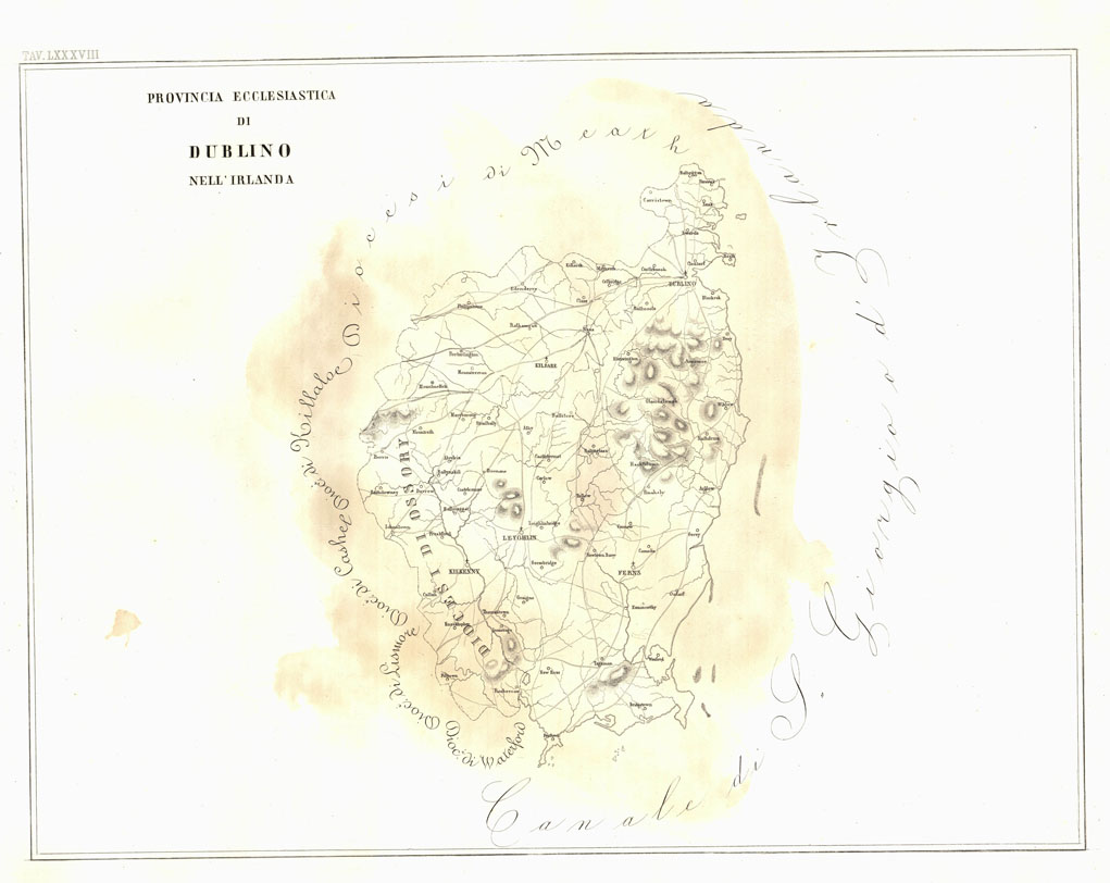 (N:6666) L'Atlante del Petri - Parte II Tavole LXXXVIII - PROVINCIA ECCLESIASTICA DI DUBLINO NELL'IRLANDA. (B0013247, B0013251) Carte e stampe antiche: riproduzione a colori su carta (formato A1)