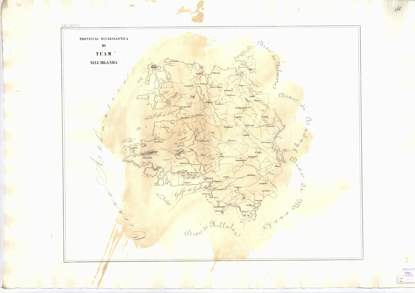 (N:6664) L'Atlante del Petri - Parte II Tavole LXXXIX -PROVINCIA ECCLESIASTICA DI TUAM NELL'IRLANDA. (B0013253, B0013256) Carte e stampe antiche: riproduzione a colori su carta (formato A1)