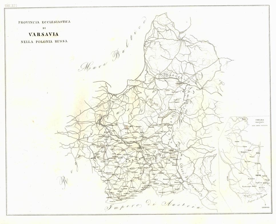 (N:6663) L'Atlante del Petri - Parte II Tavole XCI - PROVINCIA ECCLESIASTICA DI VARSAVIA NELLA POLONIA RUSSA. (B0013254, B0013258) Carte e stampe antiche: riproduzione a colori su carta (formato A1)