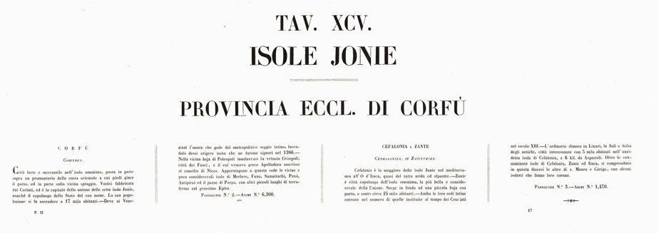 (N:6576) L'Atlante del Petri. - Parte II Tavola XCV -PROVINCIA ECCLESIASTICA DI CORFU' NELL'ISOLE JONIE. (B0013262, B0013269) Carte e stampe antiche: riproduzione a colori su carta (formato A1)