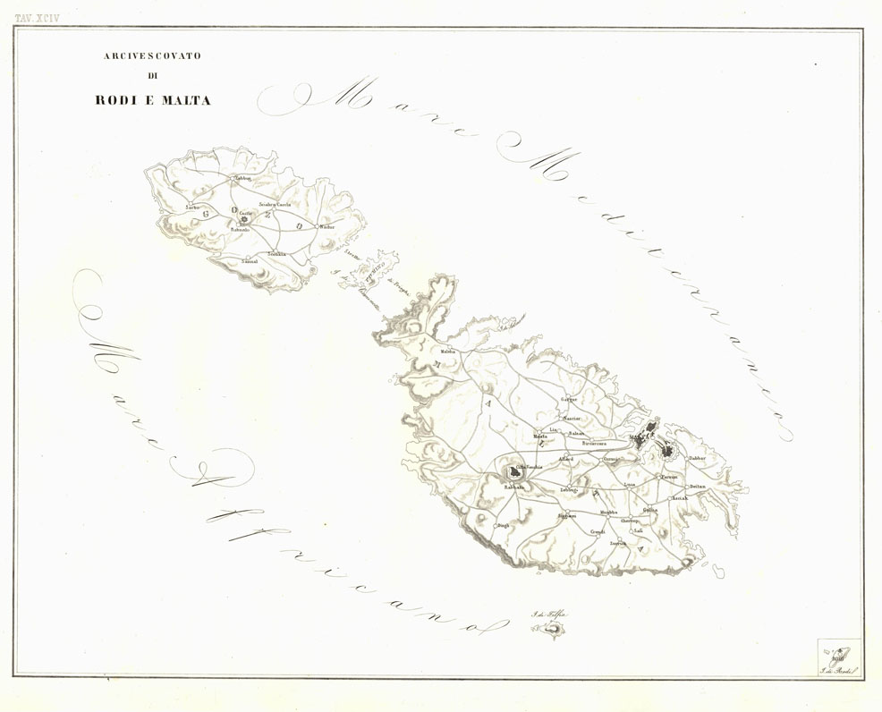 (N:6578) ATLANTE DEL PETRI - Parte II Tavola XCIV -ARCIVESCOVATO DI RODI E MALTA - (B0013261, B0013266) Carte e stampe antiche: riproduzione a colori su carta (formato A1)
