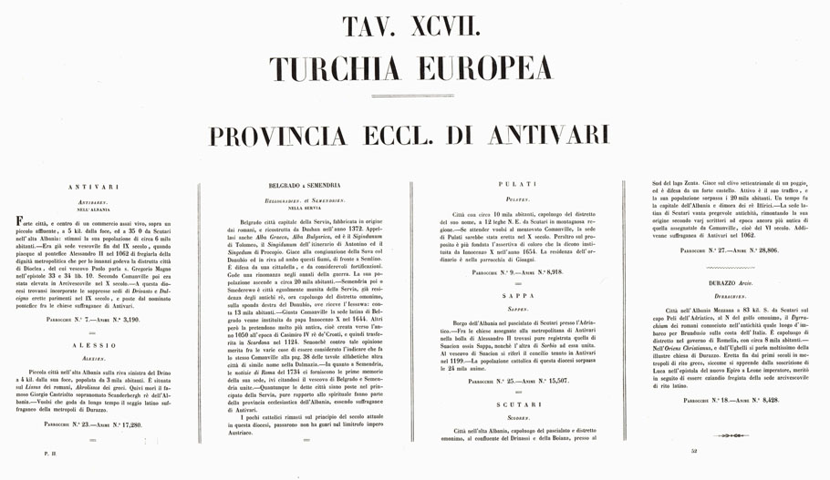 (N:6570) ATLANTE DEL PETRI - Parte II Tavola XCVII -PROVINCIA ECCLESIASTICA DI ANTIVARI E ARCIV.TO DI DURAZZO NELLA TURCHIA EUROPEA (B0013267, B0013271) Carte e stampe antiche: riproduzione a colori su carta (formato A1)