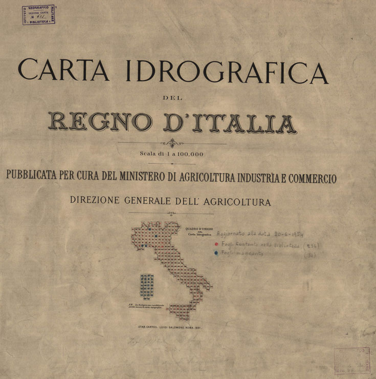 (N:4862) CARTA IDROGRAFICA DEL REGNO D'ITALIA SCALA DI 1:100.000 - Titolo e Quadro d'Unione (B0013276) Carte e stampe antiche: riproduzione a colori su carta (formato A1)
