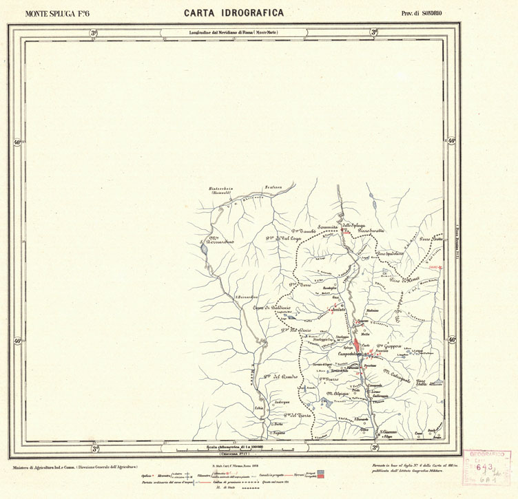 (N:4860) CARTA IDROGRAFICA DEL REGNO D'ITALIA - Foglio 6 - Monte Spluga (B0013278) Carte e stampe antiche: riproduzione a colori su carta (formato A1)