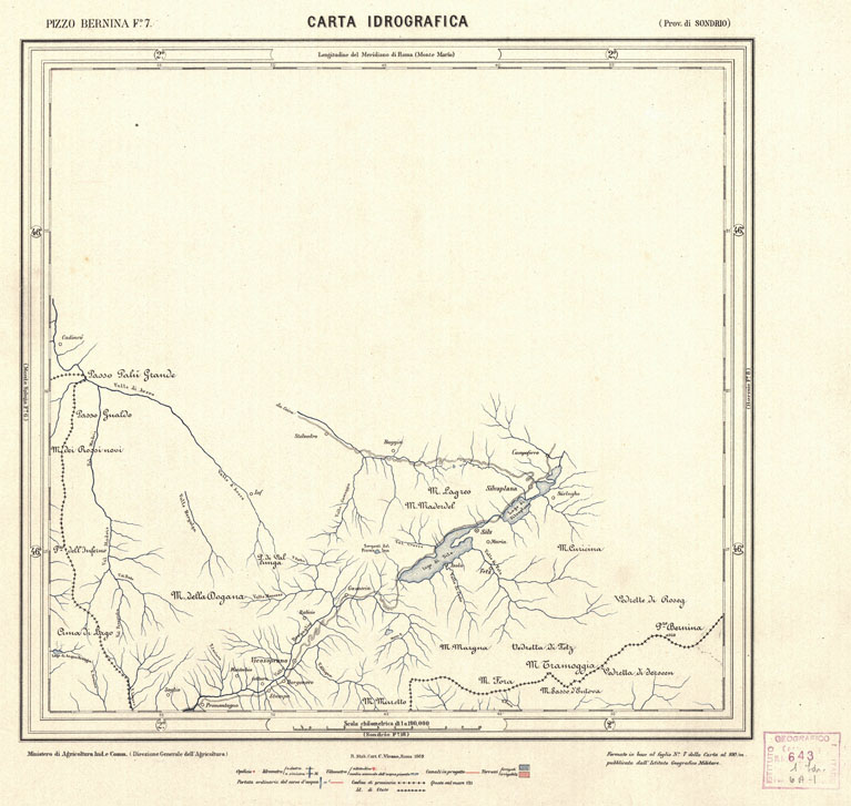 (N:4859) CARTA IDROGRAFICA DEL REGNO D'ITALIA - Foglio 7 - Pizzo Bernina (B0013279) Carte e stampe antiche: riproduzione a colori su carta (formato A1)