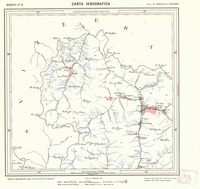 (N:4518) CARTA IDROGRAFICA DEL REGNO D'ITALIA - Foglio 8 - Bornio (B0013280) Carte e stampe antiche: riproduzione a colori su carta (formato A1)