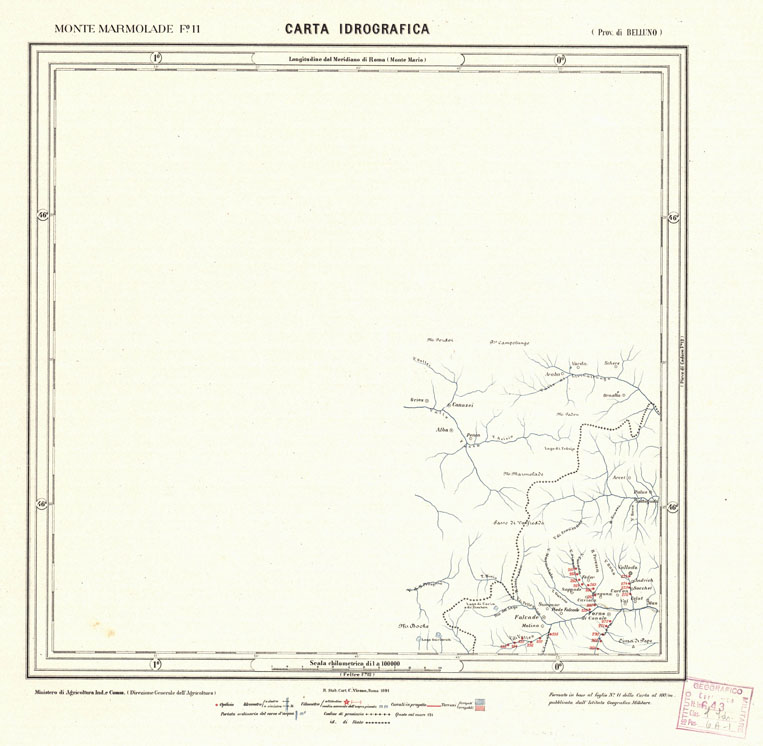 (N:4494) CARTA IDROGRAFICA DEL REGNO D'ITALIA - Foglio 11 - Monte Marmolade (B0013282) Carte e stampe antiche: riproduzione a colori su carta (formato A1)