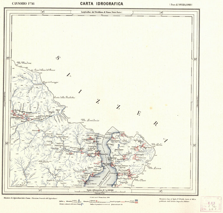 (N:3873) CARTA IDROGRAFICA DEL REGNO D'ITALIA - Foglio 16 - Cannobio (B0013287) Carte e stampe antiche: riproduzione a colori su carta (formato A1)