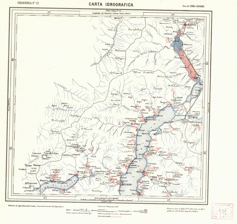 (N:3836) CARTA IDROGRAFICA DEL REGNO D'ITALIA - Foglio 17 - Chiavenna (B0013288) Carte e stampe antiche: riproduzione a colori su carta (formato A1)