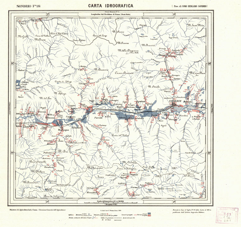 (N:3832) CARTA IDROGRAFICA DEL REGNO D'ITALIA - Foglio 18 - Sondrio (B0013289) Carte e stampe antiche: riproduzione a colori su carta (formato A1)