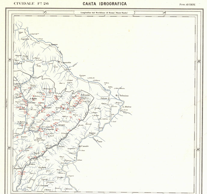 (N:3825) CARTA IDROGRAFICA DEL REGNO D'ITALIA - Foglio 26 - Cividale (B0013296) Carte e stampe antiche: riproduzione a colori su carta (formato A1)