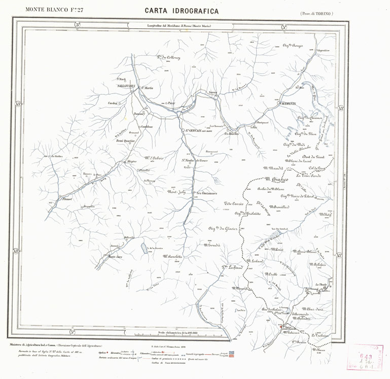 (N:3824) CARTA IDROGRAFICA DEL REGNO D'ITALIA - Foglio 27 - Monte Bianco (B0013297) Carte e stampe antiche: riproduzione a colori su carta (formato A1)