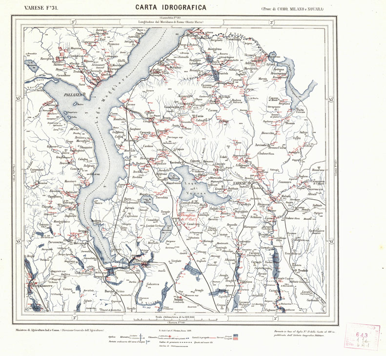 (N:3806) CARTA IDROGRAFICA DEL REGNO D'ITALIA - Foglio 31 - Varese (B0013301) Carte e stampe antiche: riproduzione a colori su carta (formato A1)