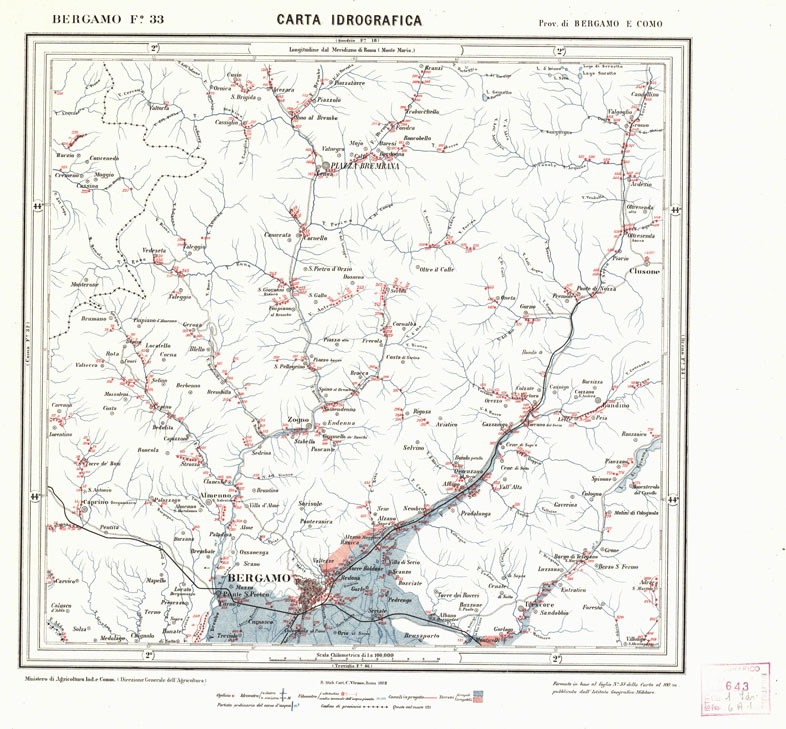 (N:3805) CARTA IDROGRAFICA DEL REGNO D'ITALIA - Foglio 33 - Bergamo (B0013302) Carte e stampe antiche: riproduzione a colori su carta (formato A1)