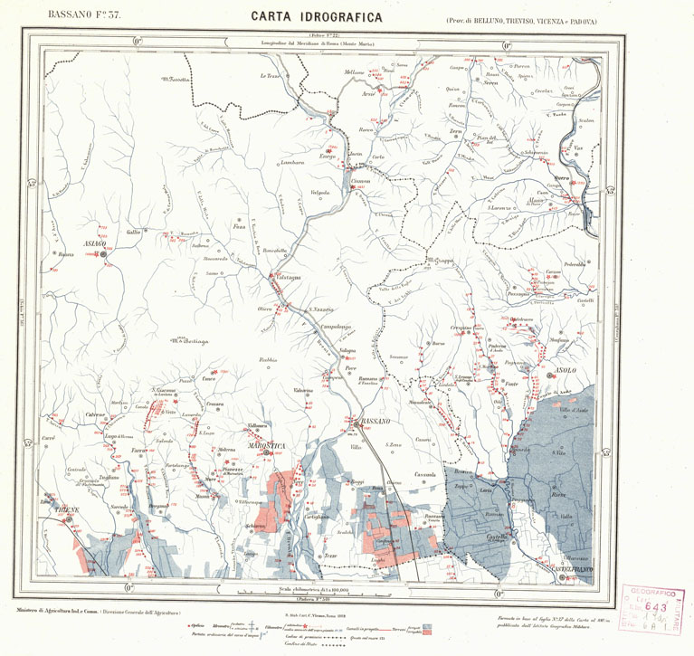 (N:3801) CARTA IDROGRAFICA DEL REGNO D'ITALIA - Foglio 37 - Bassano (B0013306) Carte e stampe antiche: riproduzione a colori su carta (formato A1)