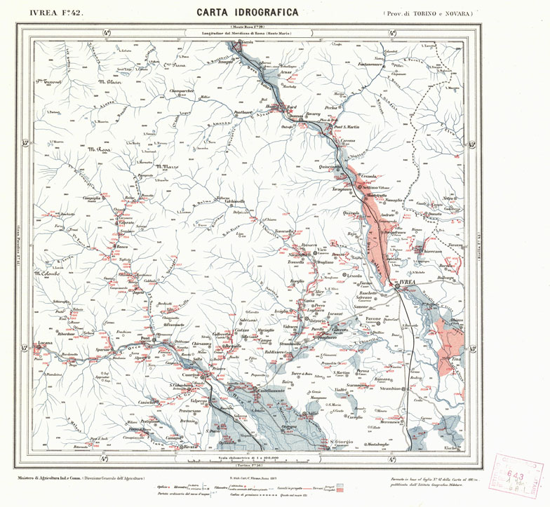 (N:2713) CARTA IDROGRAFICA DEL REGNO D'ITALIA - Foglio 42 - Ivrea (B0013311) Carte e stampe antiche: riproduzione a colori su carta (formato A1)