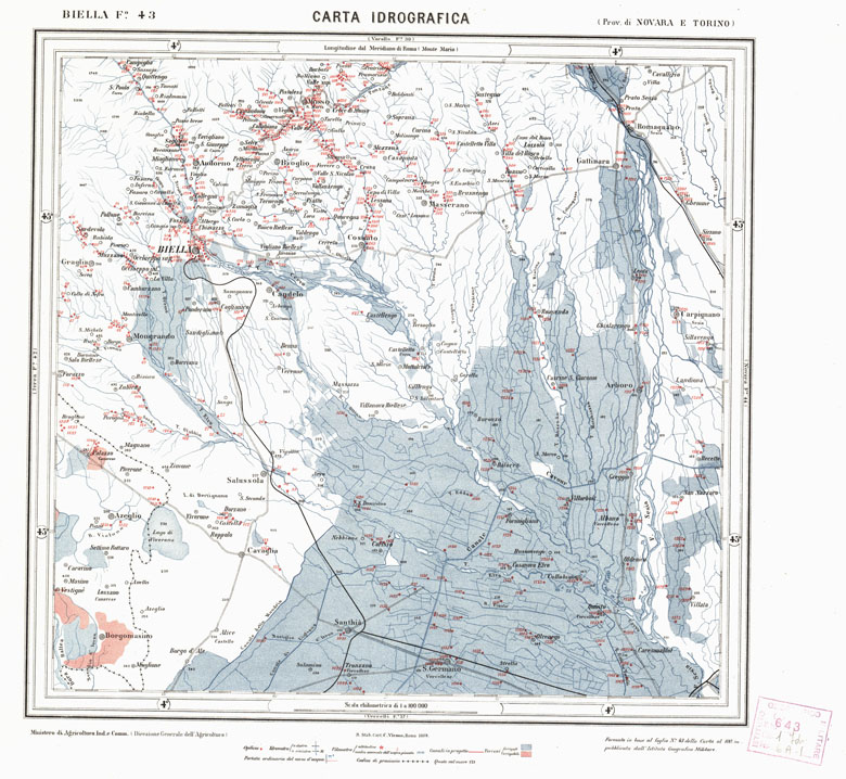 (N:2711) CARTA IDROGRAFICA DEL REGNO D'ITALIA - Foglio 43 - Biella (B0013312) Carte e stampe antiche: riproduzione a colori su carta (formato A1)