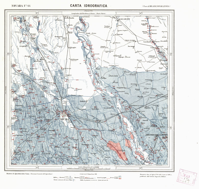 (N:2709) CARTA IDROGRAFICA DEL REGNO D'ITALIA - Foglio 44 - Novara (B0013313) Carte e stampe antiche: riproduzione a colori su carta (formato A1)