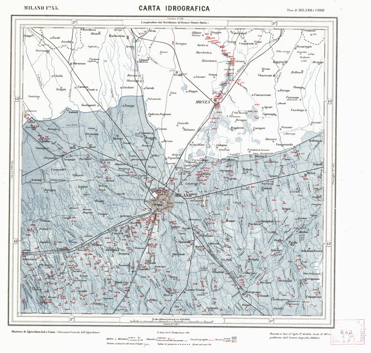 (N:2707) CARTA IDROGRAFICA DEL REGNO D'ITALIA - Foglio 45 - Milano (B0013314) Carte e stampe antiche: riproduzione a colori su carta (formato A1)